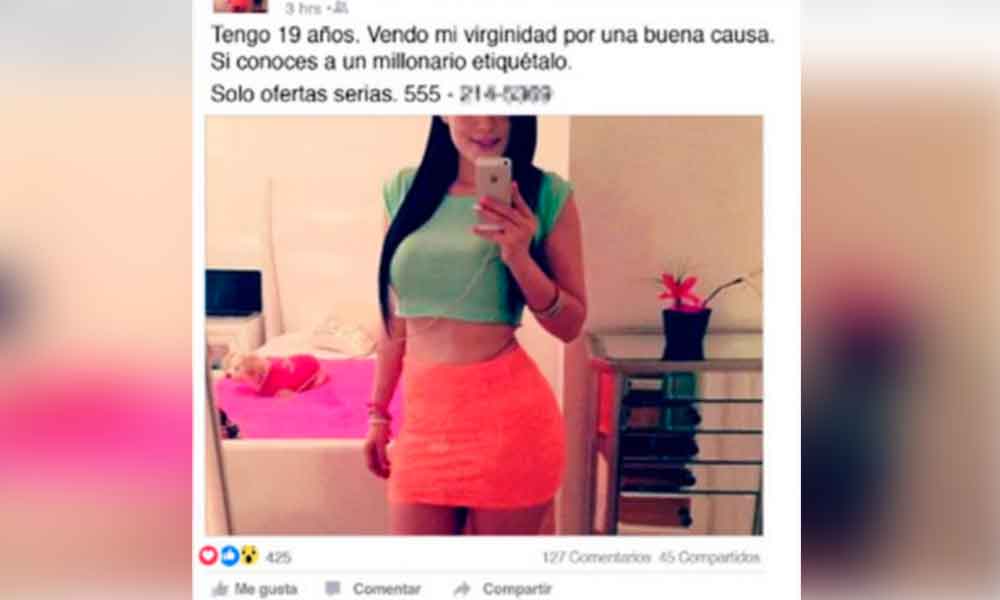 Jovencita vende su virginidad en redes por 5 millones de pesos