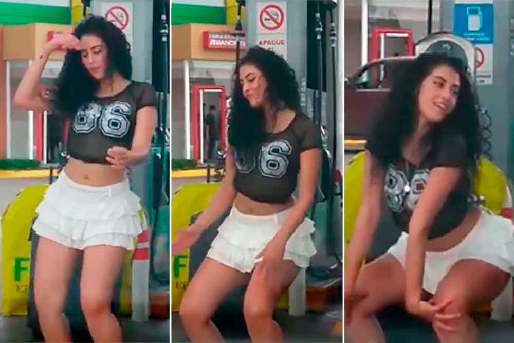 Sexy edecán causa furor en las redes al bailar en gasolinera