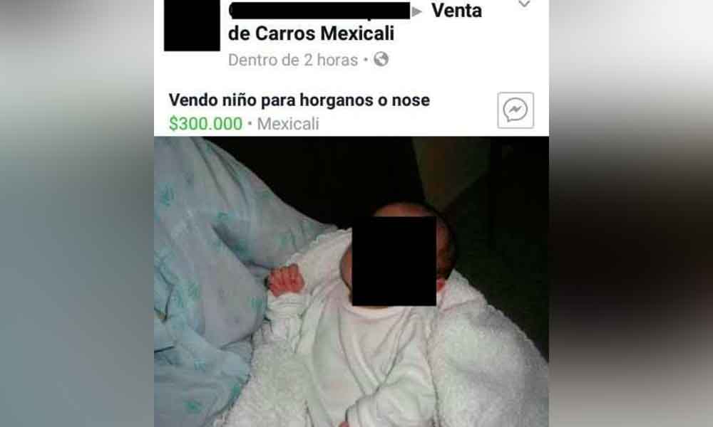 Ofrece a bebé a través de Facebook en Mexicali