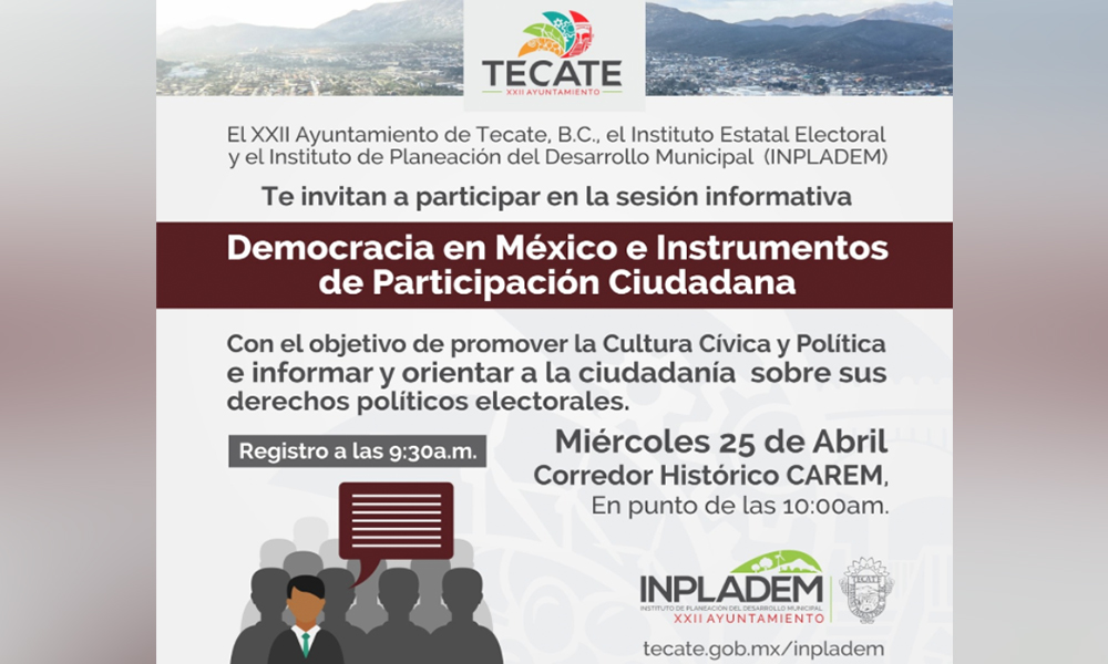 Impartirán taller de cultura cívica y política al público en general en Tecate