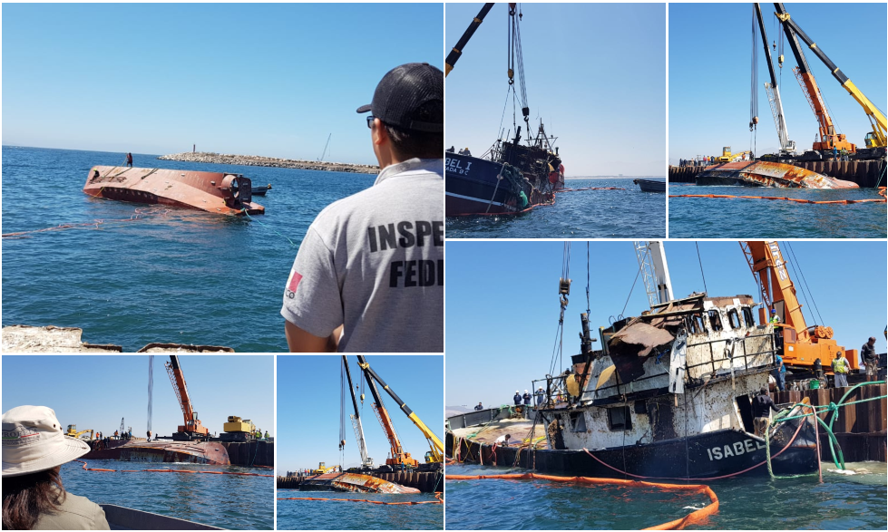 Revisan labores de reflotamiento del barco “ISABEL I” en Baja California