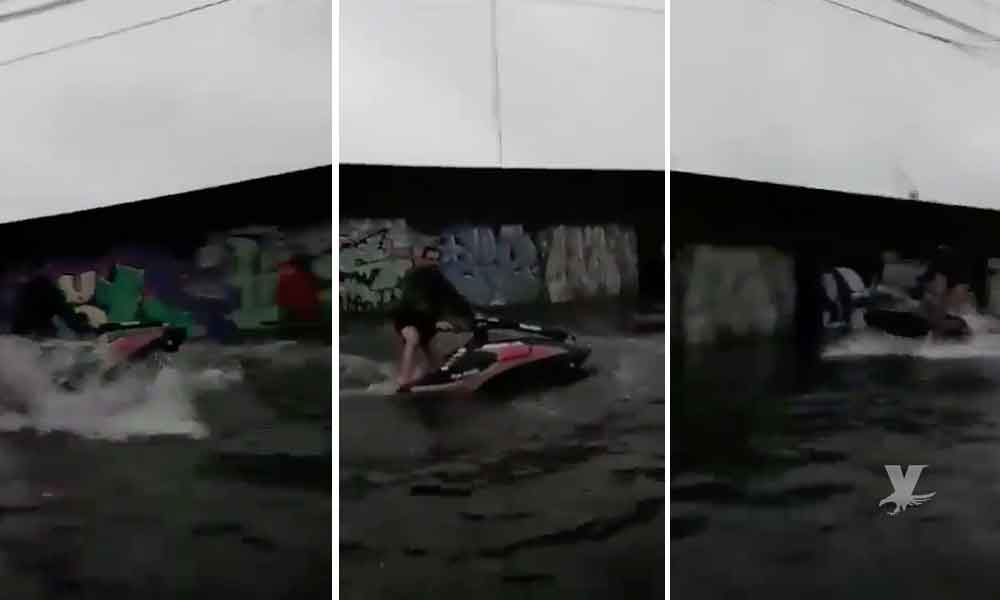 (VIDEO) Hombre saca su Jetski para pasear en las calles inundadas por las lluvias