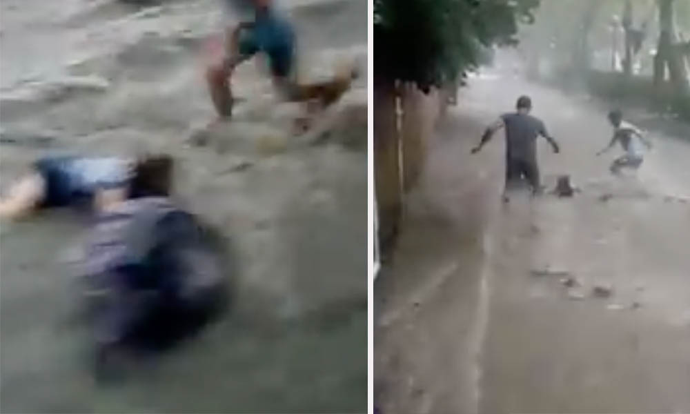 (VIDEO): Fuerte lluvia arrastra a una mujer