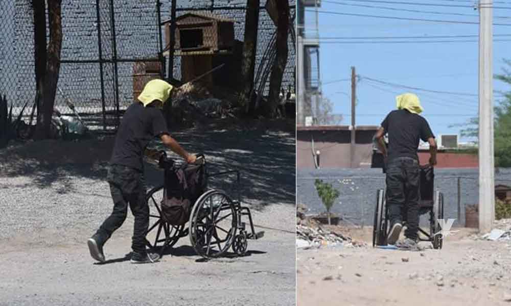 “Discapacitado” pedía limosna en las calles de Mexicali; al retirarse fue captado empujando su silla de ruedas