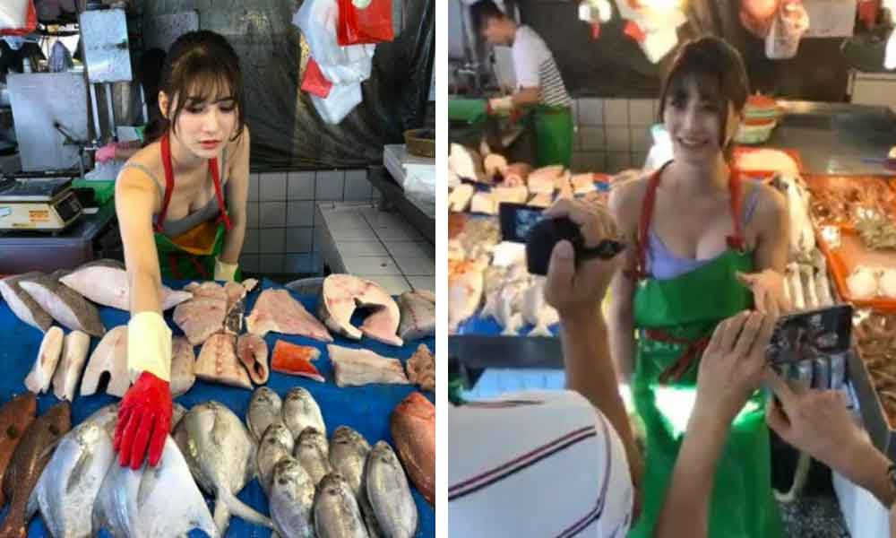 (VIDEO) Ella es conocida como “la vendedora de pescado más bella del mundo” se volvió viral en minutos