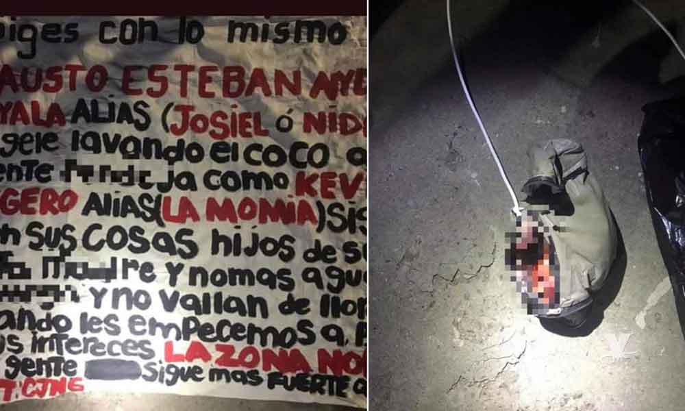 ‘Narcomanta’ y pierna humana son colgados en puente peatonal de Tijuana