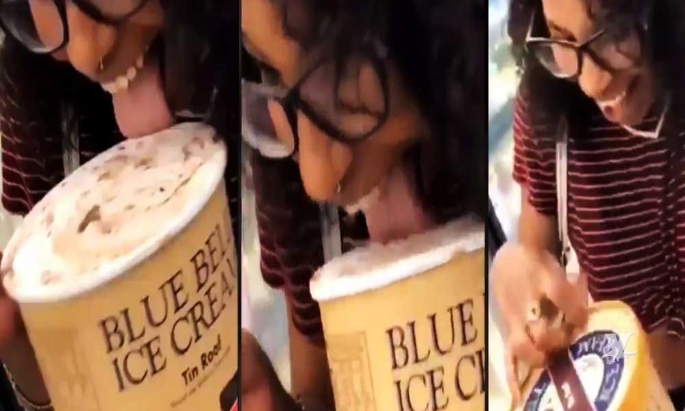 (VIDEO) Mujer lame un bote de helado en un supermercado para después regresarlo al refrigerador