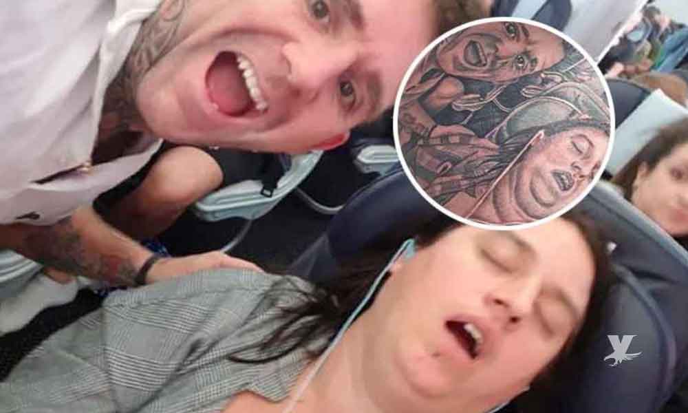 (FOTO) Hombre se tatuó fotografía de su esposa que tomó mientras dormía en un avión