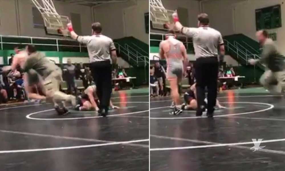 (VIDEO) Papá ataca a rival de su hijo en una competencia de lucha escolar