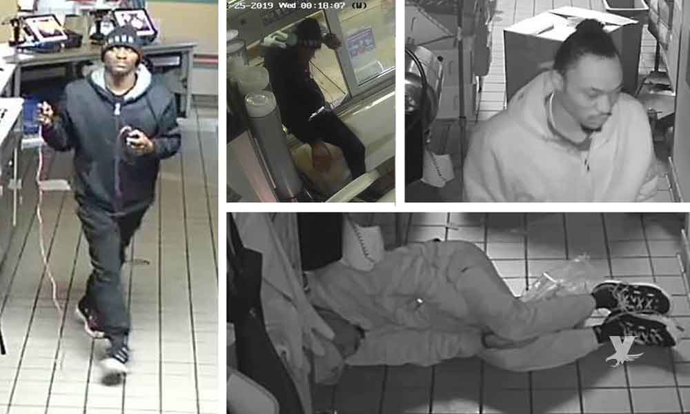 (VIDEO) Hombre ingresa a restaurante a robar, se preparó comida y se acostó a dormir